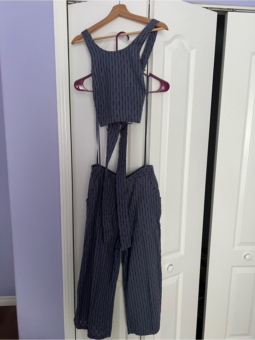 City Studio Navy Pinstripe Tie-Back 2 piece set